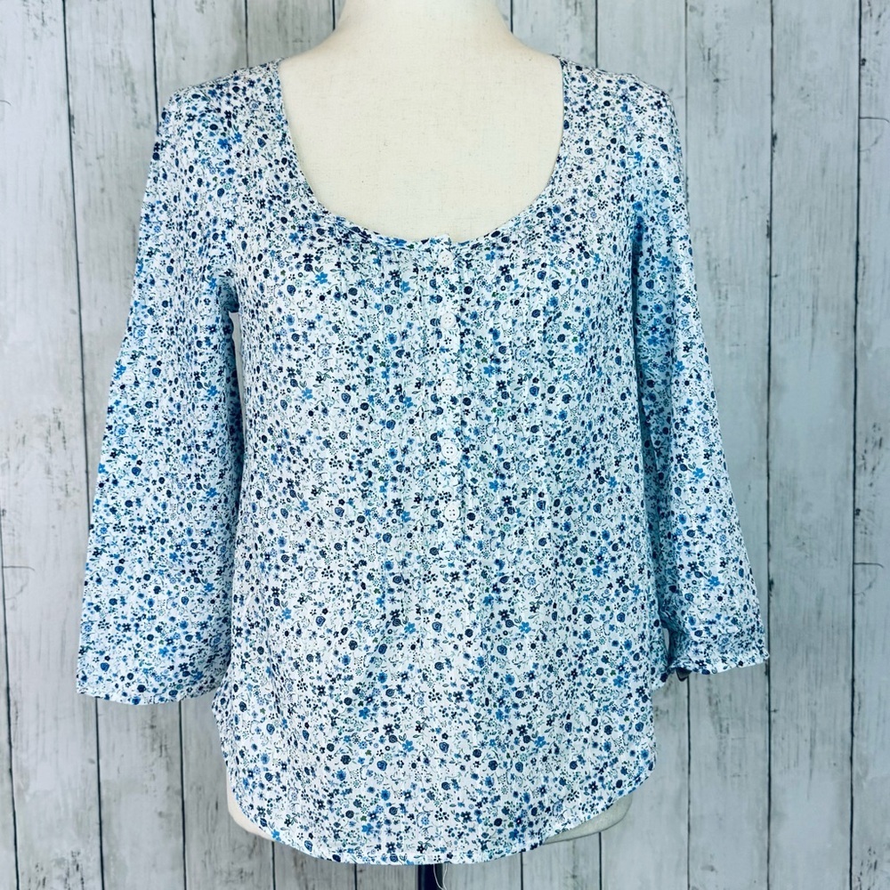 Mossimo | Blue Floral Cotton Blouse M – Cottagecore Boho Spring Top 🌿💙
